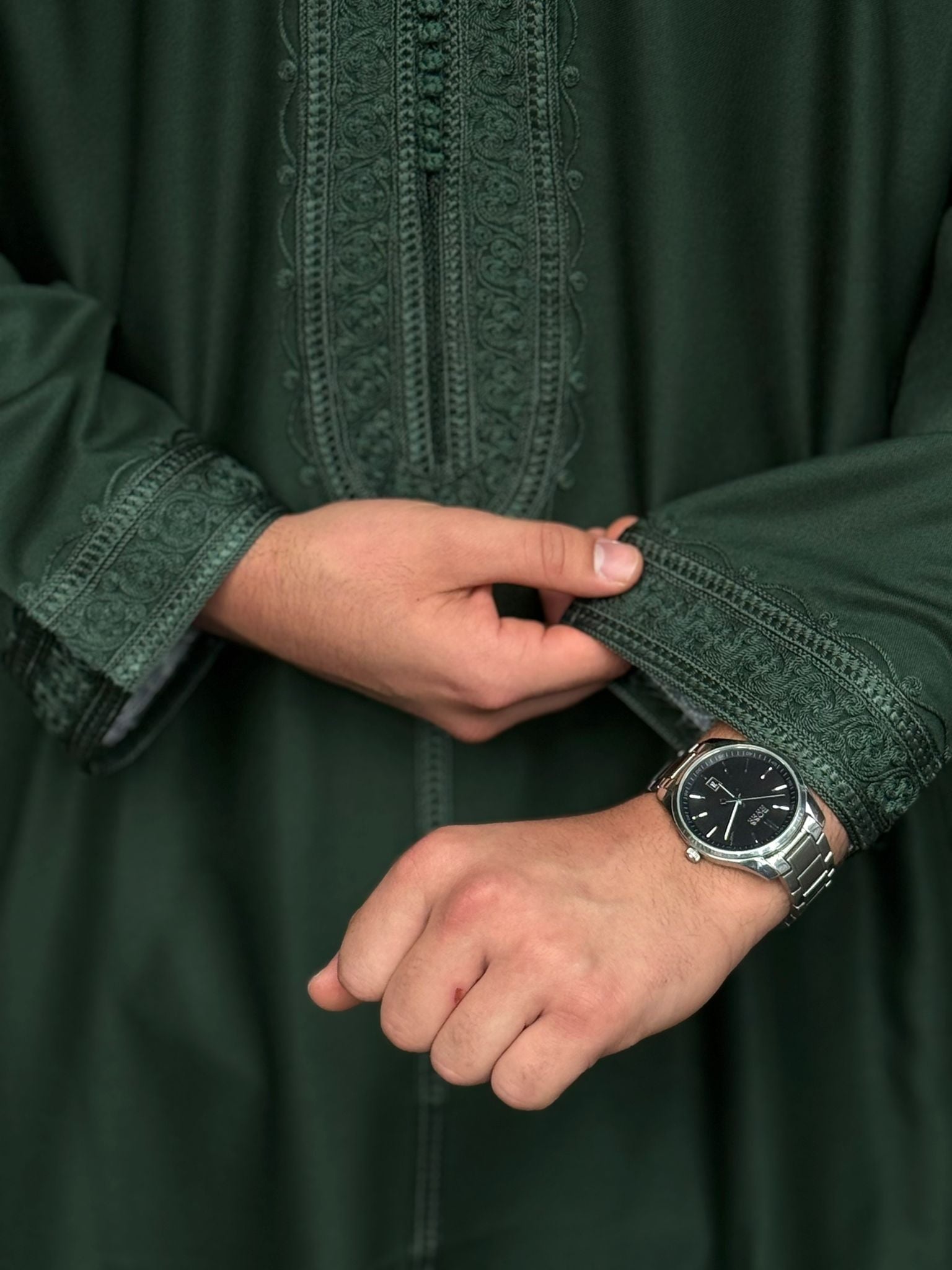 Premium Moroccan Thobe - Forest Green